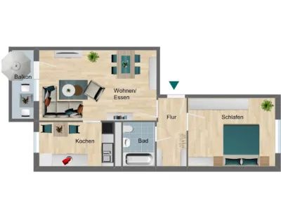 2-Raum-Wohnung mit Balkon - Grundriss (225502)