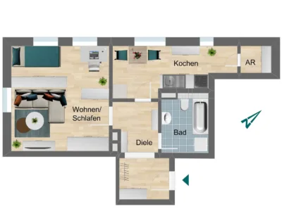 1-Raum-Wohnung in ruhiger Nachbarschaft - Grundriss (225428)